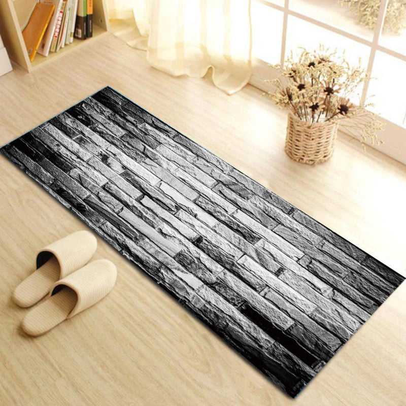 Contemporary Patterned Runner Rug Multi-Colored Synthetics Carpet Machine Washable Non-Slip Stain Resistant Rug for Door Gray-Black 1'4" x 3'11" Clearhalo 'Area Rug' 'Rug' 2183586