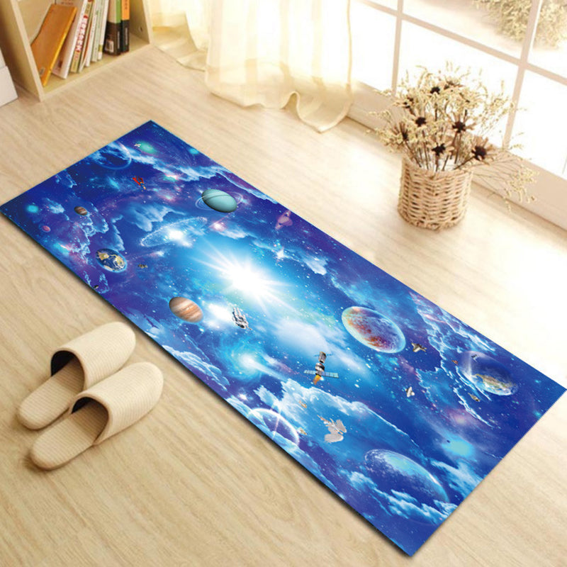 Contemporary Patterned Runner Rug Multi-Colored Synthetics Carpet Machine Washable Non-Slip Stain Resistant Rug for Door Dark Blue-White 1'4" x 3'11" Clearhalo 'Area Rug' 'Rug' 2183587