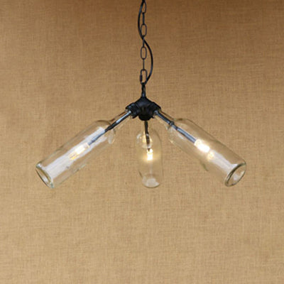 3 Bulbs Bottle Chandelier Lamp Rustic Stylish Blue/Clear Glass Pendant Light Fixture with Chain for Restaurant Clear Clearhalo 'Ceiling Lights' 'Chandeliers' 'Clear' 'Close To Ceiling Lights' 'Glass shade' 'Glass' 'Industrial Chandeliers' 'Industrial' 'Middle Century Chandeliers' 'Modern' 'Tiffany' 'Traditional Chandeliers' Lighting' 21835