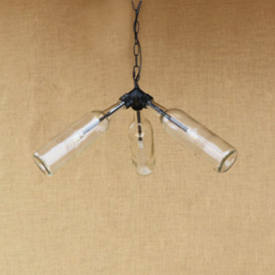 3 Bulbs Bottle Chandelier Lamp Rustic Stylish Blue/Clear Glass Pendant Light Fixture with Chain for Restaurant Clearhalo 'Ceiling Lights' 'Chandeliers' 'Clear' 'Close To Ceiling Lights' 'Glass shade' 'Glass' 'Industrial Chandeliers' 'Industrial' 'Middle Century Chandeliers' 'Modern' 'Tiffany' 'Traditional Chandeliers' Lighting' 21836