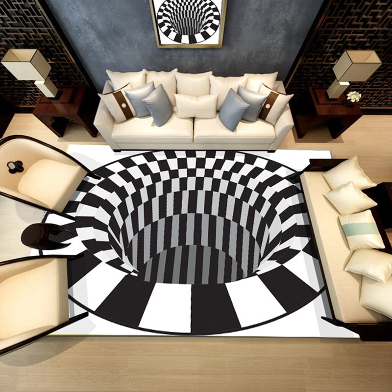 Multicolor 3D Optical Illusions Rug Polyester Modern Indoor Rug Non-Slip Backing Stain Resistant Pet Friendly Carpet for Home Black-White Clearhalo 'Area Rug' 'Bohemian' 'Modern' 'Moroccan' 'Rugs' 'Vintage' Rug' 2183605