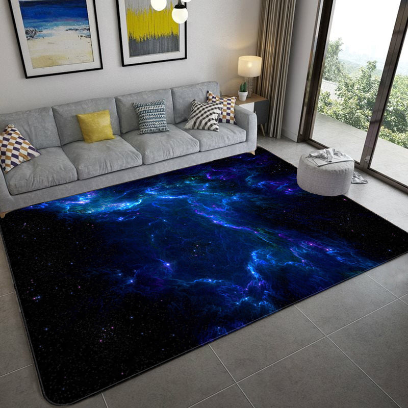 Mystical Galaxy 3D Graphic Rug Blue-Black Polypropylene Rug Anti-Slip Backing Washable Stain Resistant Carpet for Sitting Room Blue-Black Design 2 Clearhalo 'Area Rug' 'Rug' 2183639
