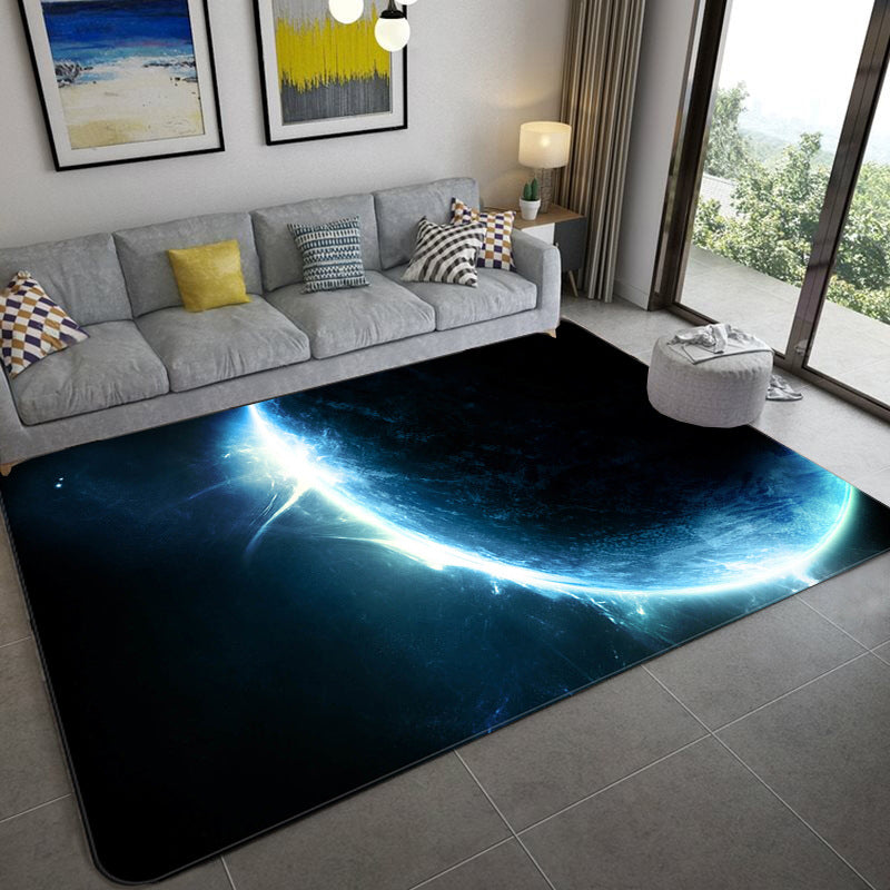 Mystical Galaxy 3D Graphic Rug Blue-Black Polypropylene Rug Anti-Slip Backing Washable Stain Resistant Carpet for Sitting Room Blue-Black Design 8 Clearhalo 'Area Rug' 'Rug' 2183644