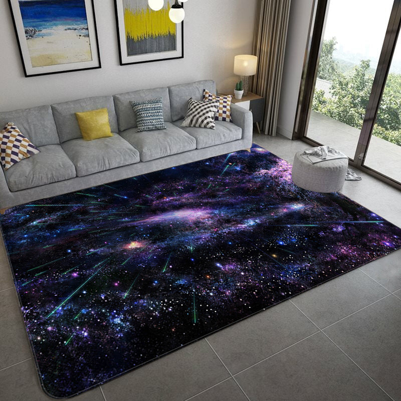 Mystical Galaxy 3D Graphic Rug Blue-Black Polypropylene Rug Anti-Slip Backing Washable Stain Resistant Carpet for Sitting Room Blue-Black Design 9 Clearhalo 'Area Rug' 'Rug' 2183645