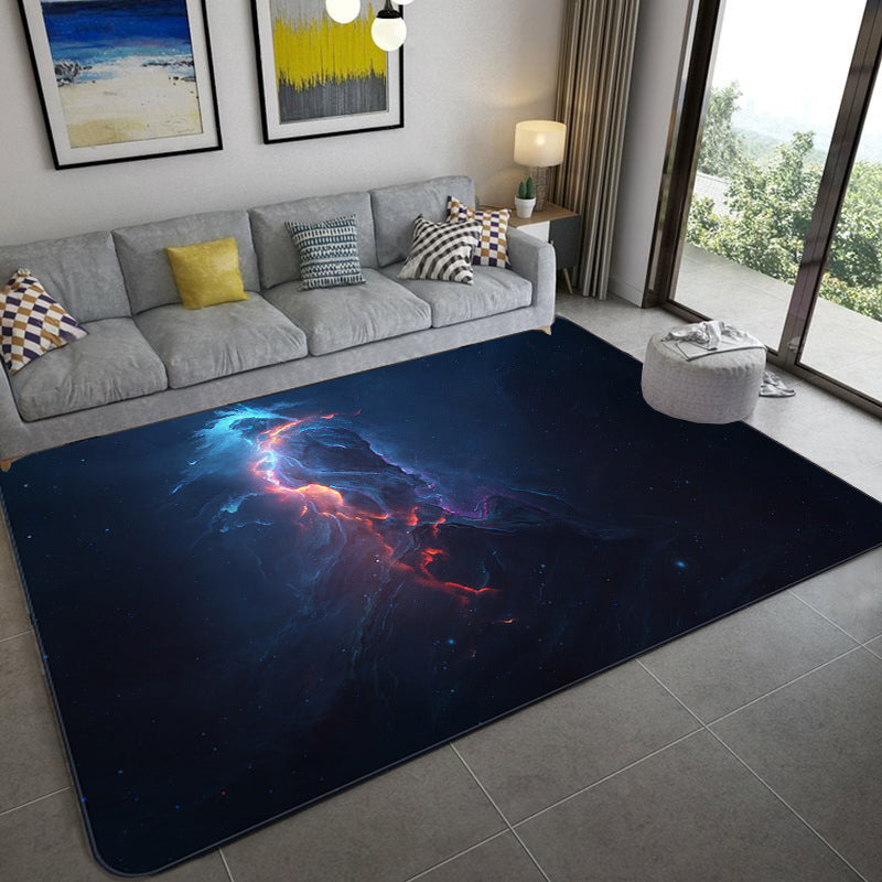 Mystical Galaxy 3D Graphic Rug Blue-Black Polypropylene Rug Anti-Slip Backing Washable Stain Resistant Carpet for Sitting Room Blue-Black Design 7 Clearhalo 'Area Rug' 'Rug' 2183647
