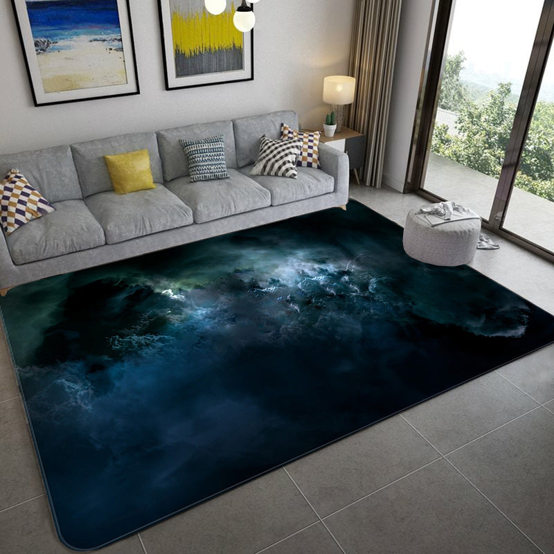 Mystical Galaxy 3D Graphic Rug Blue-Black Polypropylene Rug Anti-Slip Backing Washable Stain Resistant Carpet for Sitting Room Blue-Black Design 11 Clearhalo 'Area Rug' 'Rug' 2183648