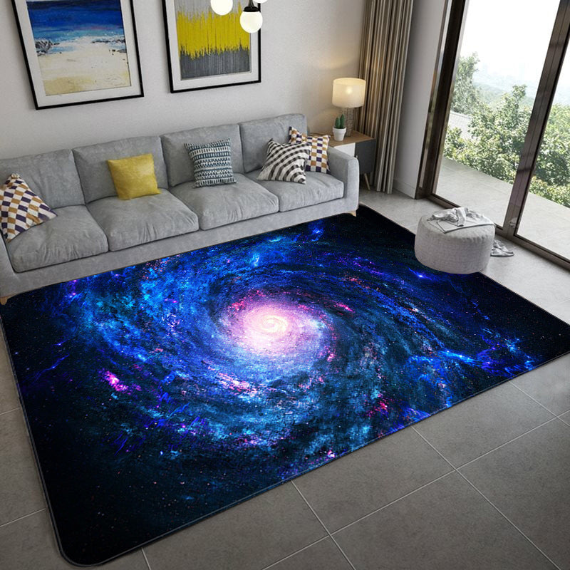 Mystical Galaxy 3D Graphic Rug Blue-Black Polypropylene Rug Anti-Slip Backing Washable Stain Resistant Carpet for Sitting Room Blue-Black Design 10 Clearhalo 'Area Rug' 'Rug' 2183653