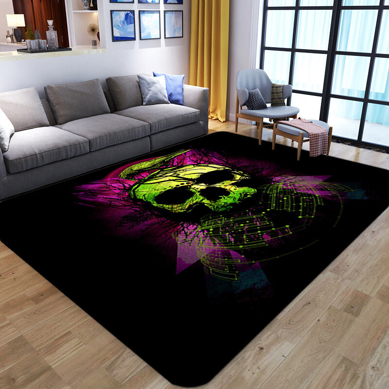 Punk Abstract Skull Print Rug Black Novelty Rug Synthetics Stain Resistant Machine Washable Non-Slip Backing Carpet for Living Room Black Design 6 Clearhalo 'Area Rug' 'Rug' 2183698