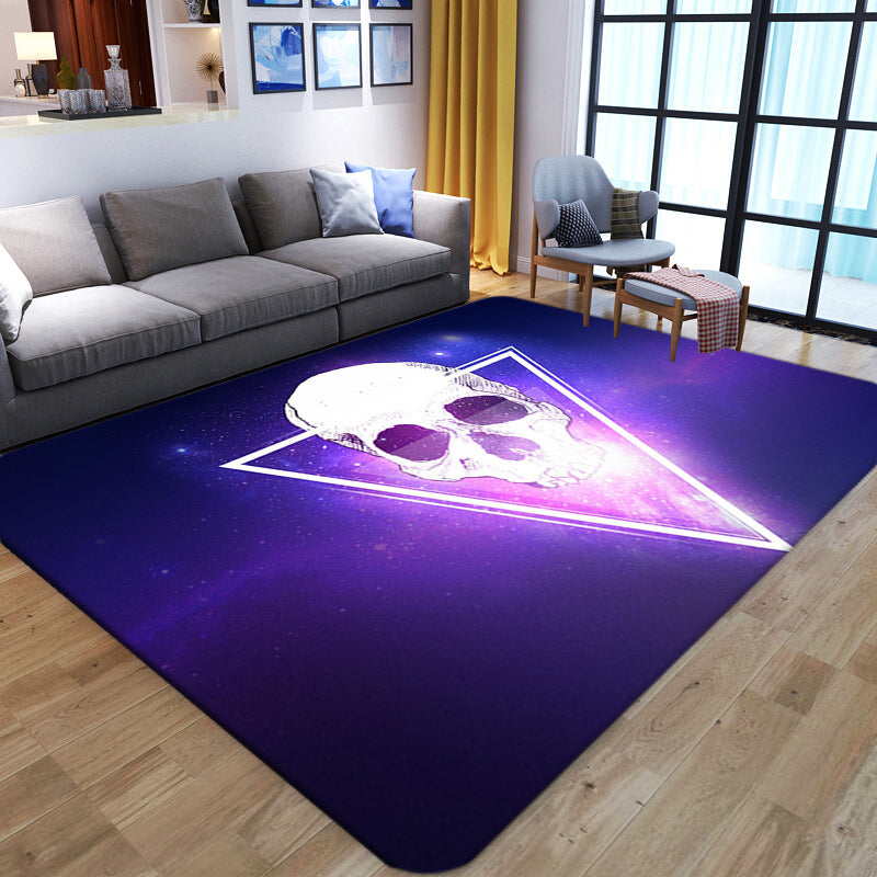 Punk Abstract Skull Print Rug Black Novelty Rug Synthetics Stain Resistant Machine Washable Non-Slip Backing Carpet for Living Room Black Design 7 Clearhalo 'Area Rug' 'Rug' 2183700