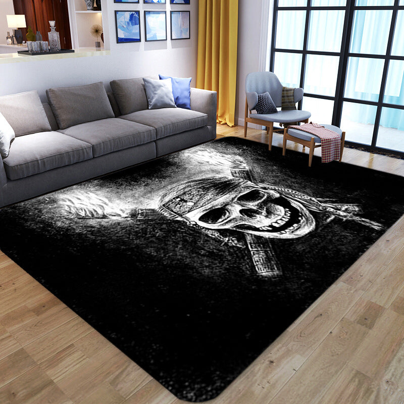 Punk Abstract Skull Print Rug Black Novelty Rug Synthetics Stain Resistant Machine Washable Non-Slip Backing Carpet for Living Room Black Design 10 Clearhalo 'Area Rug' 'Rug' 2183703