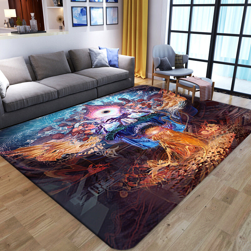 Punk Abstract Skull Print Rug Black Novelty Rug Synthetics Stain Resistant Machine Washable Non-Slip Backing Carpet for Living Room Black Design 3 Clearhalo 'Area Rug' 'Rug' 2183704