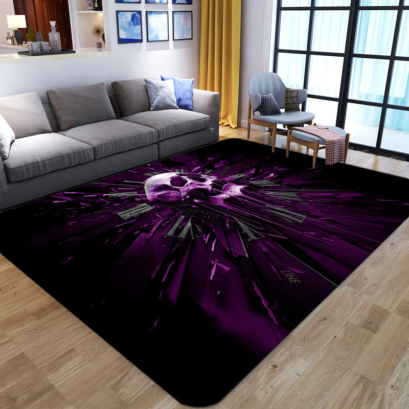 Punk Abstract Skull Print Rug Black Novelty Rug Synthetics Stain Resistant Machine Washable Non-Slip Backing Carpet for Living Room Black Design 4 Clearhalo 'Area Rug' 'Rug' 2183705