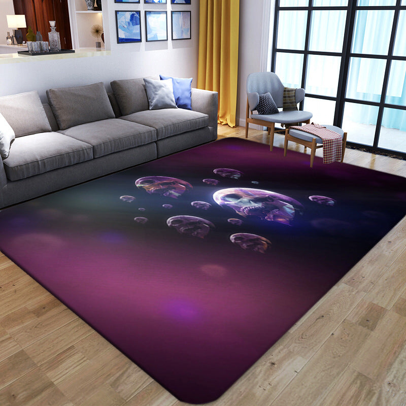 Punk Abstract Skull Print Rug Black Novelty Rug Synthetics Stain Resistant Machine Washable Non-Slip Backing Carpet for Living Room Black Design 5 Clearhalo 'Area Rug' 'Rug' 2183711