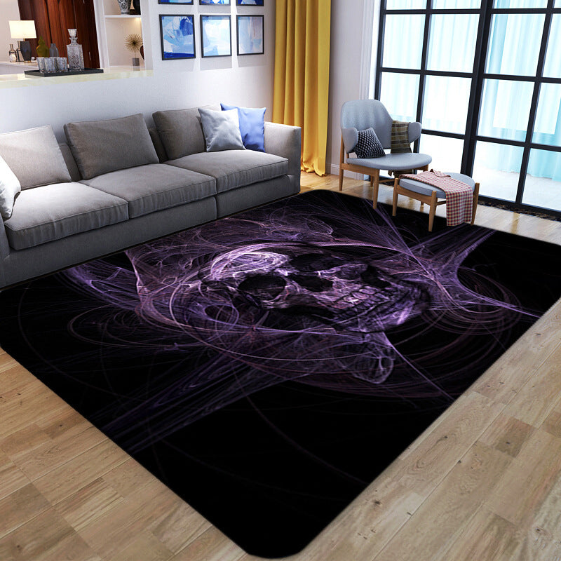 Punk Abstract Skull Print Rug Black Novelty Rug Synthetics Stain Resistant Machine Washable Non-Slip Backing Carpet for Living Room Black Design 11 Clearhalo 'Area Rug' 'Rug' 2183713