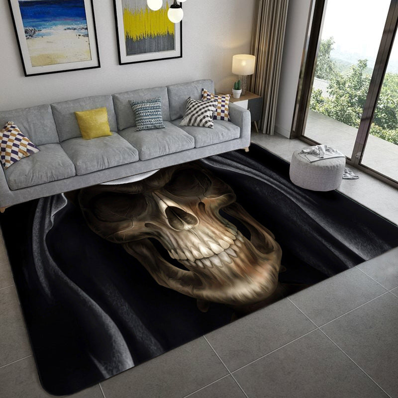 Hip Hop Living Room Rug Black Optical Illusions Skull Carpet Polypropylene Stain Resistant Pet Friendly Anti-Slip Backing Area Rug Black Design 2 Clearhalo 'Area Rug' 'Rug' 2183715
