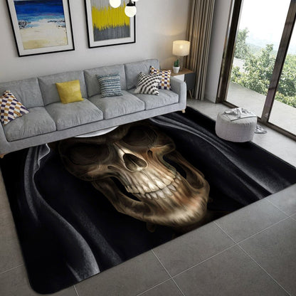Hip Hop Living Room Rug Black Optical Illusions Skull Carpet Polypropylene Stain Resistant Pet Friendly Anti-Slip Backing Area Rug Black Design 2 Clearhalo 'Area Rug' 'Rug' 2183715