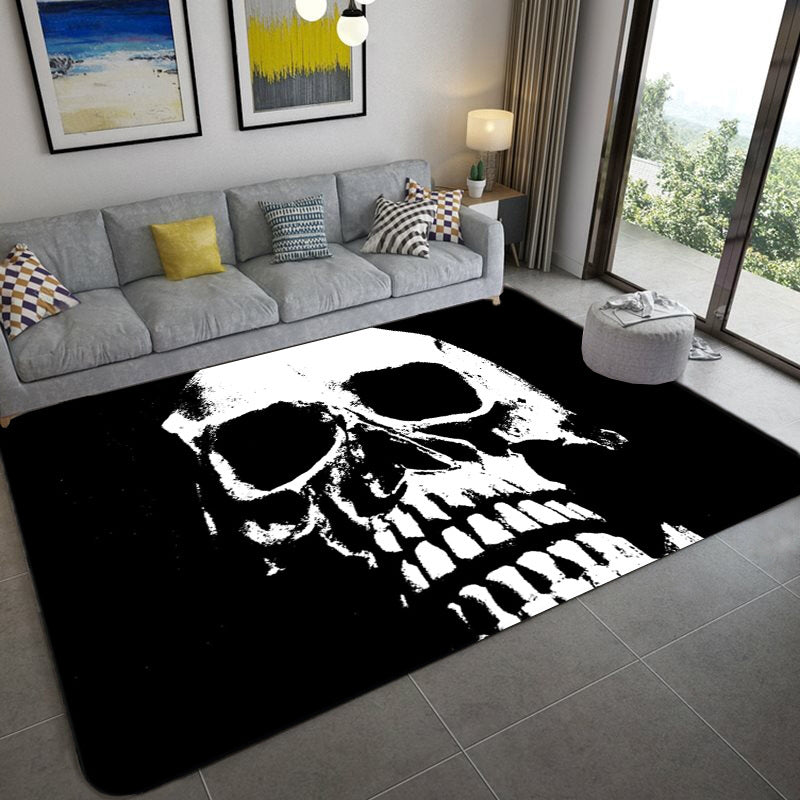 Hip Hop Living Room Rug Black Optical Illusions Skull Carpet Polypropylene Stain Resistant Pet Friendly Anti-Slip Backing Area Rug Black Design 6 Clearhalo 'Area Rug' 'Rug' 2183727
