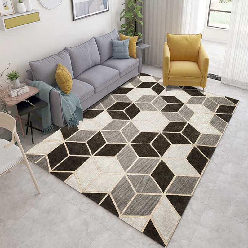 Multicolor 3D Illusion Geometry Rug Polyester Modernist Rug Anti-Slip Pet Friendly Machine Washable Rug for Great Room Gray-Black Clearhalo 'Area Rug' 'Rug' 2183788