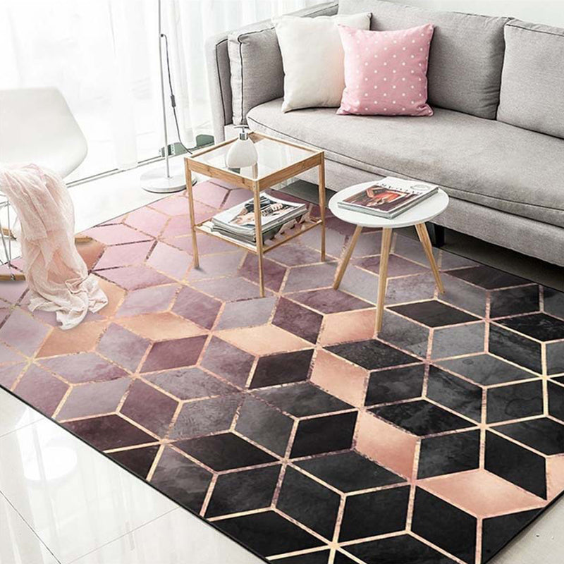 Multicolor 3D Illusion Geometry Rug Polyester Modernist Rug Anti-Slip Pet Friendly Machine Washable Rug for Great Room Pink Clearhalo 'Area Rug' 'Rug' 2183792