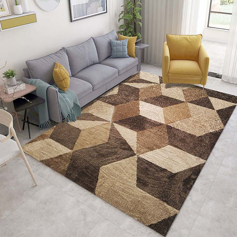 Multicolor 3D Illusion Geometry Rug Polyester Modernist Rug Anti-Slip Pet Friendly Machine Washable Rug for Great Room Tan Clearhalo 'Area Rug' 'Rug' 2183798