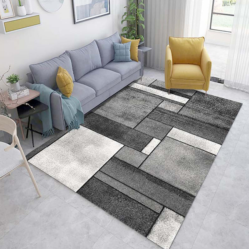 Multicolor 3D Illusion Geometry Rug Polyester Modernist Rug Anti-Slip Pet Friendly Machine Washable Rug for Great Room Black-Gray Clearhalo 'Area Rug' 'Rug' 2183805