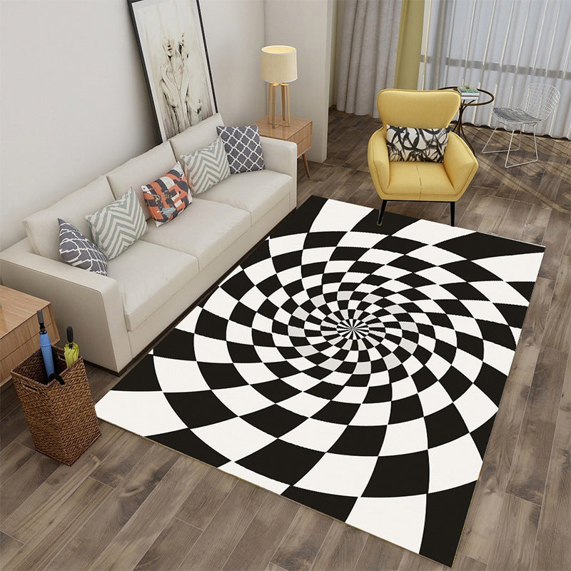 Mesmerizing Multicolor Novelty Rug Synthetics Twisting Checker 3D Illusion Rug Machine Washable Pet Friendly Anti-Slip Rug for Room White-Black Clearhalo 'Area Rug' 'Rug' 2183821