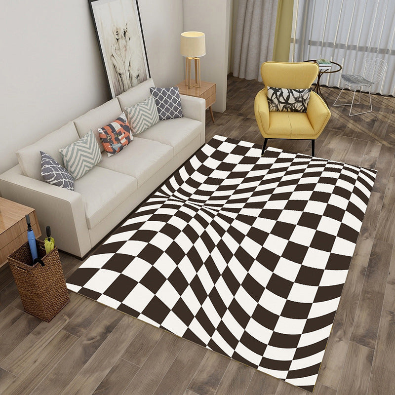 Mesmerizing Multicolor Novelty Rug Synthetics Twisting Checker 3D Illusion Rug Machine Washable Pet Friendly Anti-Slip Rug for Room White Clearhalo 'Area Rug' 'Rug' 2183824