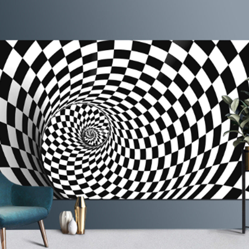 Decorative Black-White Modern Rug Polyester 3D Trick Art Checkered Pattern Rug Stain Resistant Non-Slip Backing Washable Carpet for Home Black-White Design 6 Clearhalo 'Area Rug' 'Rug' 2183845