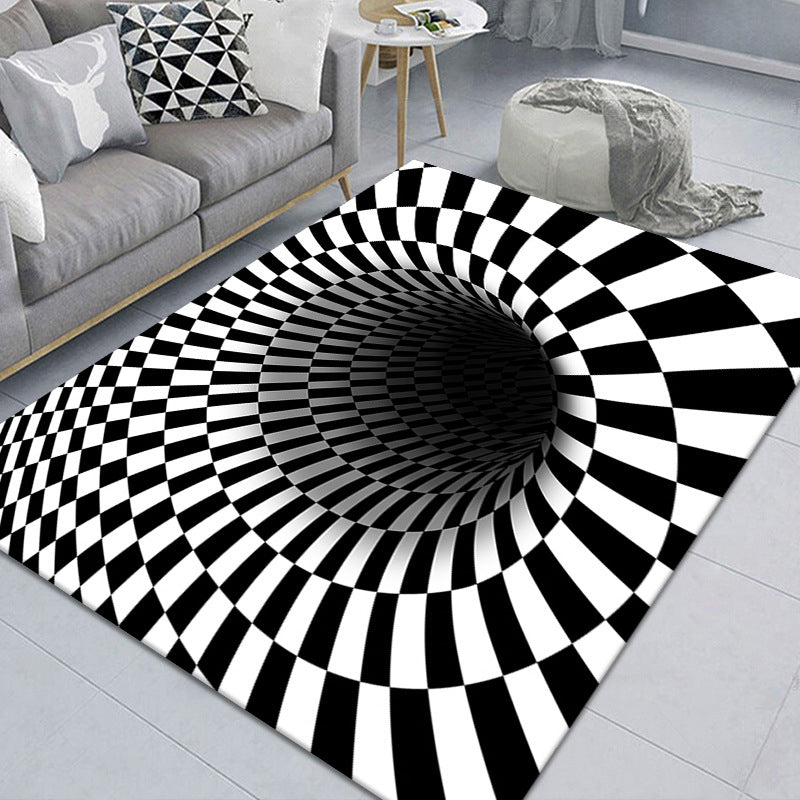 Modern Brain Deception 3D Rug Black Synthetics Area Carpet Machine Washable Stain Resistant Non-Slip Rug for Living Room Black Design 1 Clearhalo 'Area Rug' 'Rug' 2183847