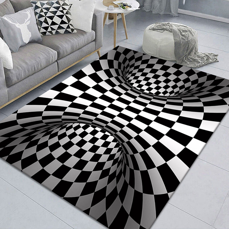 Modern Brain Deception 3D Rug Black Synthetics Area Carpet Machine Washable Stain Resistant Non-Slip Rug for Living Room Black Design 2 Clearhalo 'Area Rug' 'Rug' 2183848