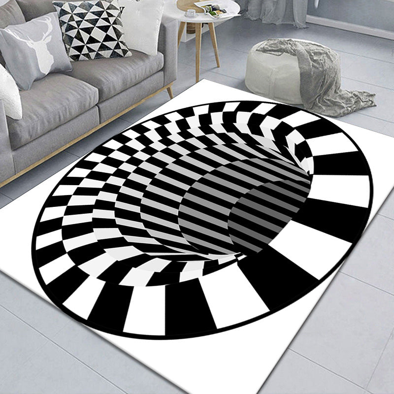 Modern Brain Deception 3D Rug Black Synthetics Area Carpet Machine Washable Stain Resistant Non-Slip Rug for Living Room Black Design 3 Clearhalo 'Area Rug' 'Rug' 2183849