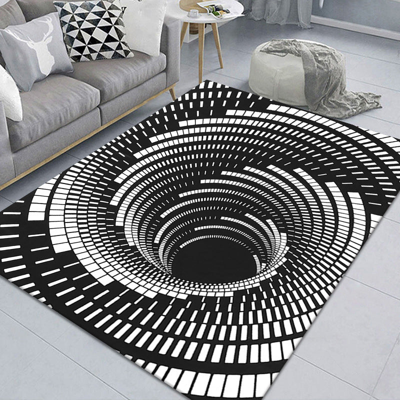 Modern Brain Deception 3D Rug Black Synthetics Area Carpet Machine Washable Stain Resistant Non-Slip Rug for Living Room Black Design 4 Clearhalo 'Area Rug' 'Rug' 2183850