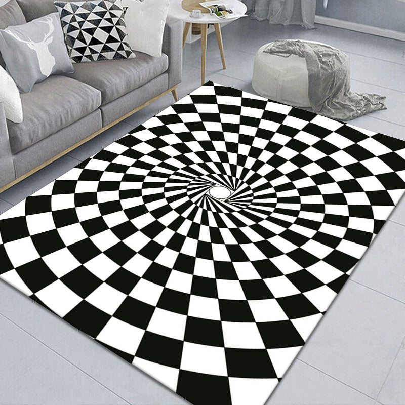 Modern Brain Deception 3D Rug Black Synthetics Area Carpet Machine Washable Stain Resistant Non-Slip Rug for Living Room Black Design 12 Clearhalo 'Area Rug' 'Rug' 2183861