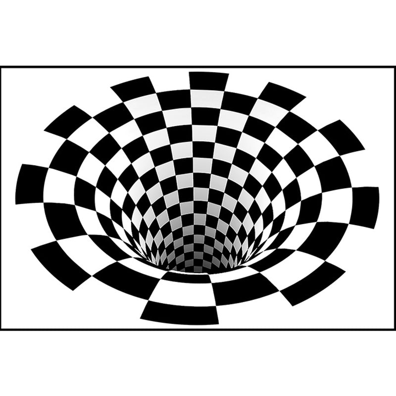 Interesting Novelty Rug Black-White 3D Illusion Checkered Trap Rug Stain Resistant Pet Friendly Non-Slip Backing Rug for Bedroom Clearhalo 'Area Rug' 'Rug' 2183873