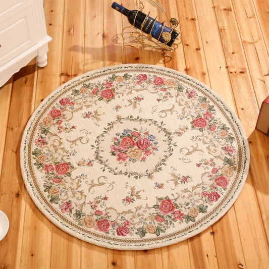 Rustic Flower Area Rug Multi Colored Cotton Rug Anti-Slip Washable Rug for Dining Room Beige Design 4 Clearhalo 'Area Rug' 'Rugs' 'Shabby Chic' Rug' 2183883