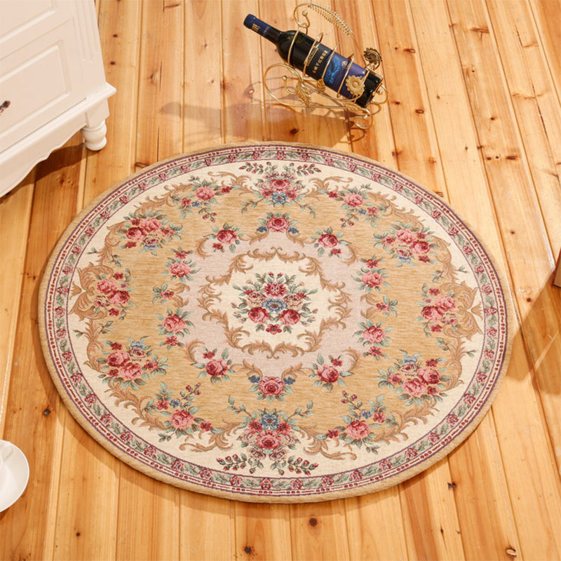 Rustic Flower Area Rug Multi Colored Cotton Rug Anti-Slip Washable Rug for Dining Room Beige Design 1 Clearhalo 'Area Rug' 'Rugs' 'Shabby Chic' Rug' 2183884