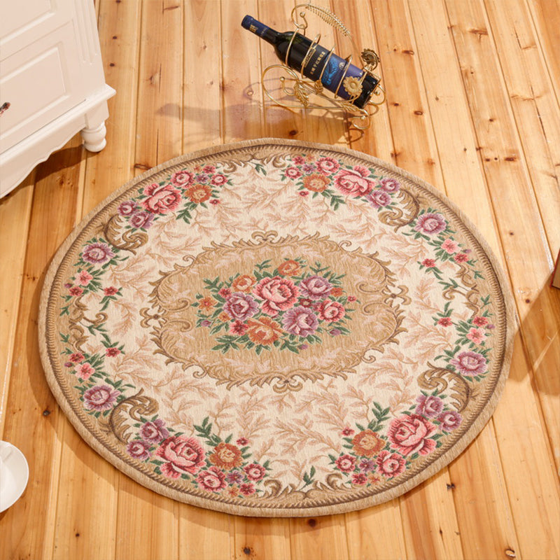 Rustic Flower Area Rug Multi Colored Cotton Rug Anti-Slip Washable Rug for Dining Room Beige Design 5 Clearhalo 'Area Rug' 'Rugs' 'Shabby Chic' Rug' 2183887