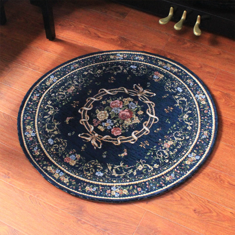 Classical Peonies Print Rug Multi Color Vintage Rug Cotton Pet Friendly Non-Slip Machine Wash Rug for Bedroom Dark Blue Clearhalo 'Area Rug' 'Rugs' 'Shabby Chic' Rug' 2183900