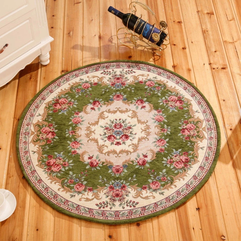 Classical Peonies Print Rug Multi Color Vintage Rug Cotton Pet Friendly Non-Slip Machine Wash Rug for Bedroom Green Clearhalo 'Area Rug' 'Rugs' 'Shabby Chic' Rug' 2183901