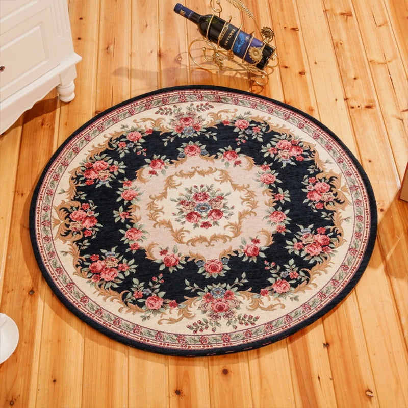 Classical Peonies Print Rug Multi Color Vintage Rug Cotton Pet Friendly Non-Slip Machine Wash Rug for Bedroom Blue Clearhalo 'Area Rug' 'Rugs' 'Shabby Chic' Rug' 2183907