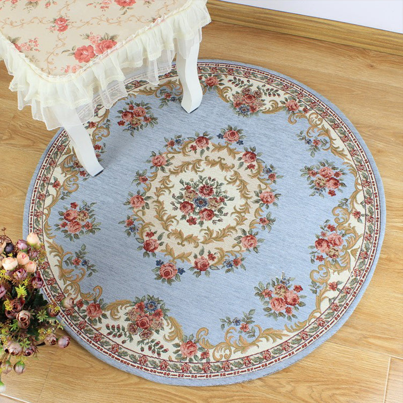 Victorian Style Jacquard Rug Multicolor Cotton Carpet Pet-Friendly Non Slip Backing Rug for Dining Room Light Blue Clearhalo 'Area Rug' 'Rugs' 'Shabby Chic' Rug' 2183911