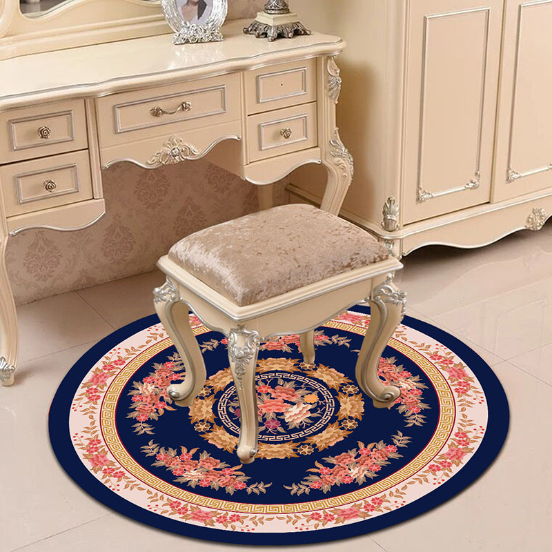 Victorian Bedroom Rug Multicolor Peony Area Rug Polyester Stain Resistant Washable Anti-Slip Rug Blue-Pink Clearhalo 'Area Rug' 'Rugs' 'Shabby Chic' Rug' 2183939