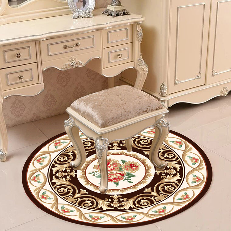 Victorian Bedroom Rug Multicolor Peony Area Rug Polyester Stain Resistant Washable Anti-Slip Rug Dark Brown Clearhalo 'Area Rug' 'Rugs' 'Shabby Chic' Rug' 2183941