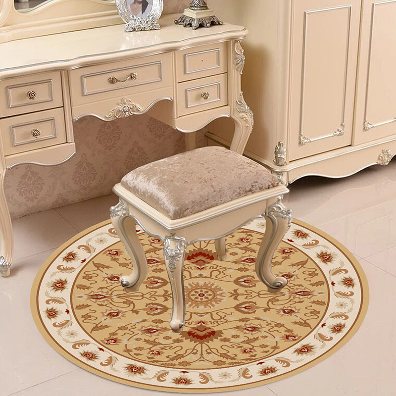 Victorian Bedroom Rug Multicolor Peony Area Rug Polyester Stain Resistant Washable Anti-Slip Rug Khaki Clearhalo 'Area Rug' 'Rugs' 'Shabby Chic' Rug' 2183944