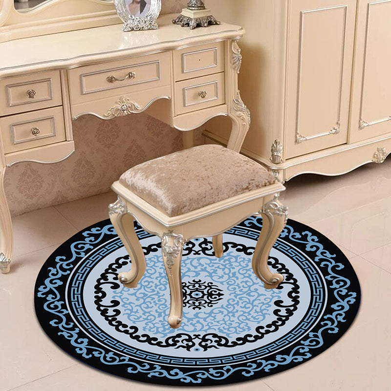 Victorian Bedroom Rug Multicolor Peony Area Rug Polyester Stain Resistant Washable Anti-Slip Rug Light Blue-Black Clearhalo 'Area Rug' 'Rugs' 'Shabby Chic' Rug' 2183946
