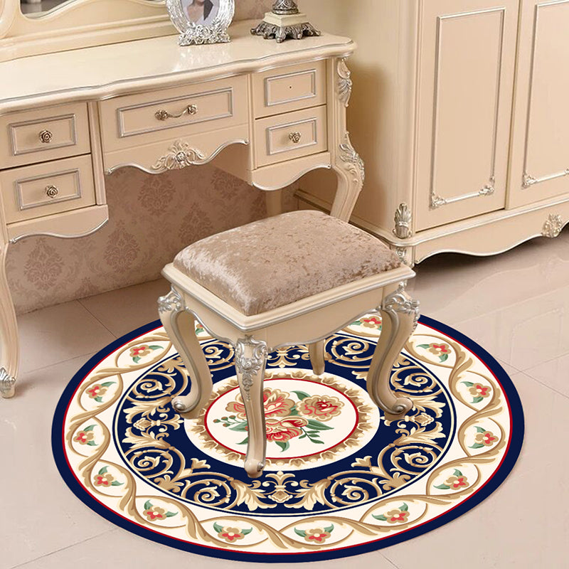 Victorian Bedroom Rug Multicolor Peony Area Rug Polyester Stain Resistant Washable Anti-Slip Rug Dark Blue Clearhalo 'Area Rug' 'Rugs' 'Shabby Chic' Rug' 2183947