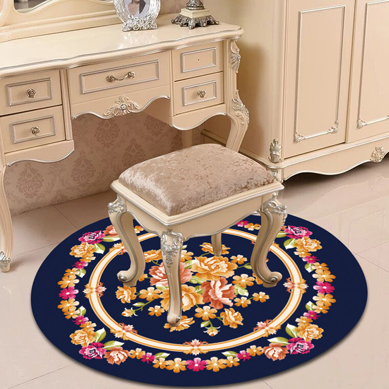 Victorian Bedroom Rug Multicolor Peony Area Rug Polyester Stain Resistant Washable Anti-Slip Rug Navy Clearhalo 'Area Rug' 'Rugs' 'Shabby Chic' Rug' 2183948