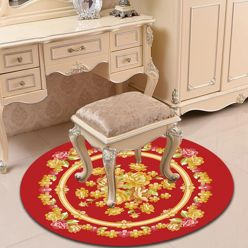 Victorian Bedroom Rug Multicolor Peony Area Rug Polyester Stain Resistant Washable Anti-Slip Rug Red Clearhalo 'Area Rug' 'Rugs' 'Shabby Chic' Rug' 2183949