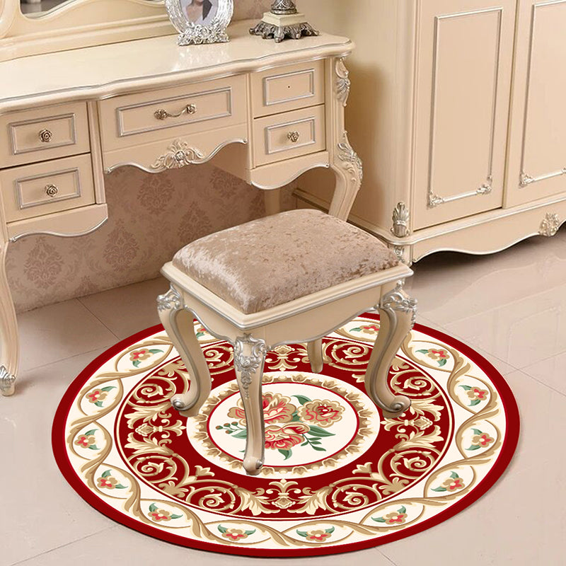 Victorian Bedroom Rug Multicolor Peony Area Rug Polyester Stain Resistant Washable Anti-Slip Rug Burgundy Clearhalo 'Area Rug' 'Rugs' 'Shabby Chic' Rug' 2183953
