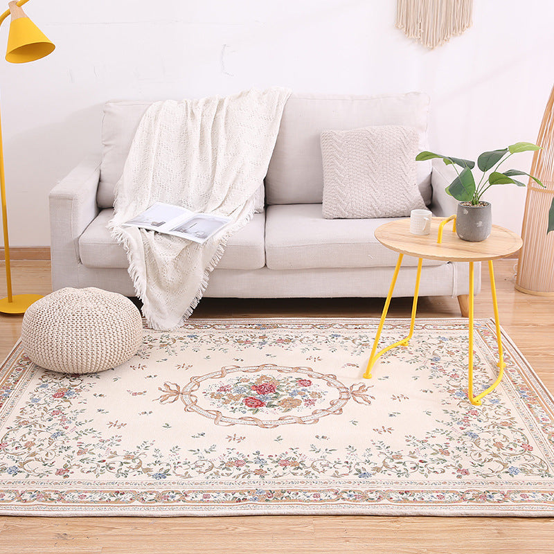Shabby Chic Rustic Area Rug Multi-Colored Floral Print Carpet Machine Washable Pet Friendly Anti-Slip Rug for Home Light Beige Clearhalo 'Area Rug' 'Rugs' 'Shabby Chic' Rug' 2183957